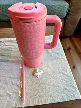 Pink Patterned Insulated Travel Mug with Handle